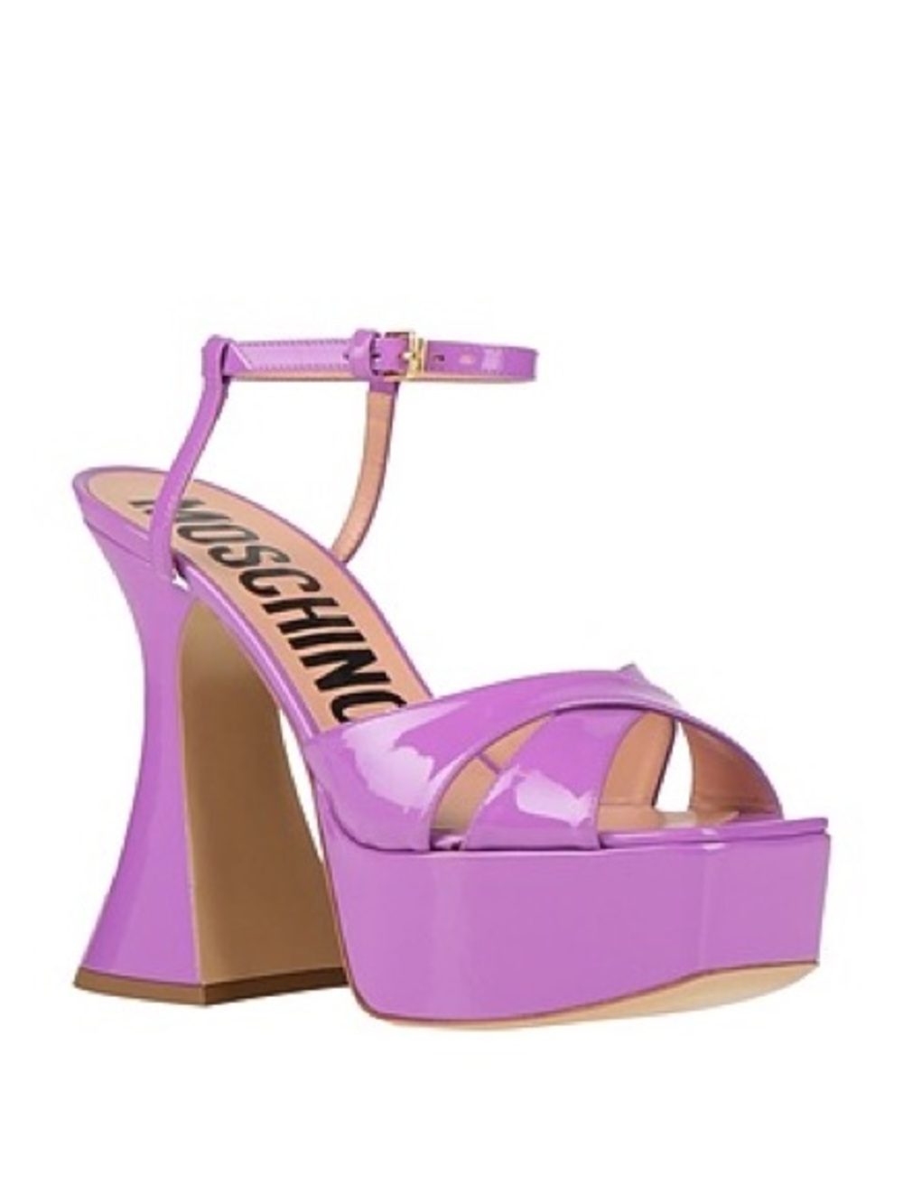 New Moschino Patent Leather Platform Heel Sandal Purple FLAW Sz 39